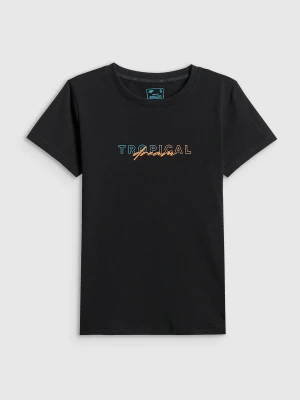 4F T-shirt slim z nadrukiem damski - czarny XL