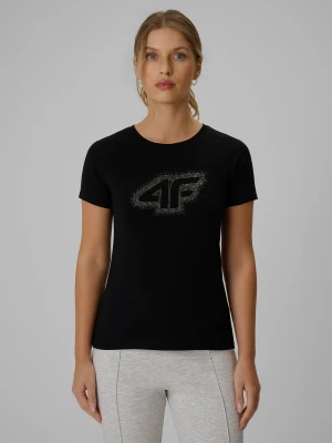 4F T-shirt slim z nadrukiem damski - czarny XL