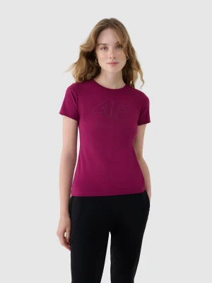 4F T-shirt slim z nadrukiem damski - fioletowy XS