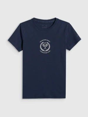4F T-shirt slim z nadrukiem damski - granatowy L