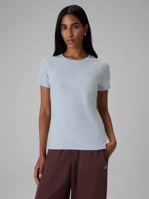 4F T-shirt slim z nadrukiem damski - niebieski S
