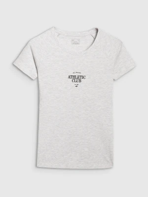 4F T-shirt slim z nadrukiem damski - szary S