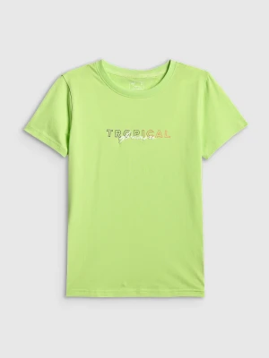 4F T-shirt slim z nadrukiem damski - żółty M