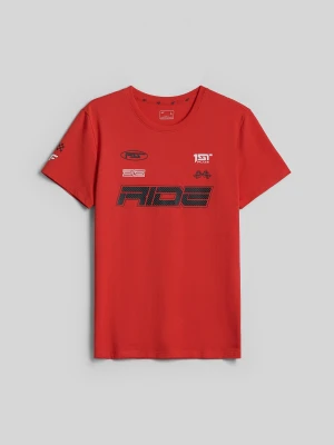 4F T-shirt slim z nadrukiem męski - czerwony L