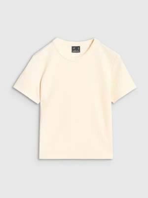 4F T-shirt slim z waflowej dzianiny damski - biały XXL