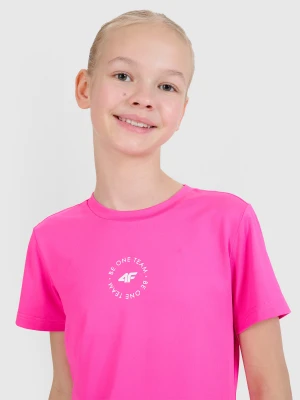 4F T-shirt sportowy regular gładki dziewczęcy - różowy 134/140 (8-10 lat)