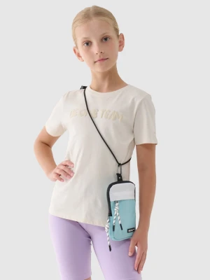 4F T-shirt z nadrukiem dziewczęcy - beżowy 122 (6-7 lat)