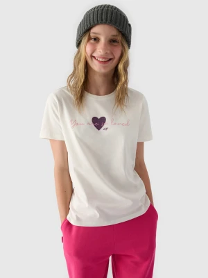 4F T-shirt z nadrukiem dziewczęcy - biały 152 (11-12 lat)