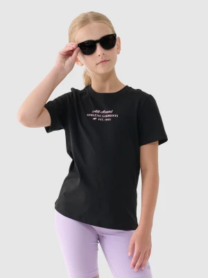 4F T-shirt z nadrukiem dziewczęcy - czarny 152 (11-12 lat)