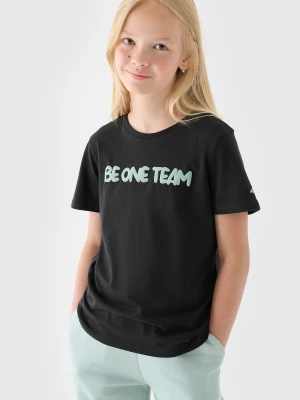 4F T-shirt z nadrukiem dziewczęcy - czarny 158 (12-13 lat)