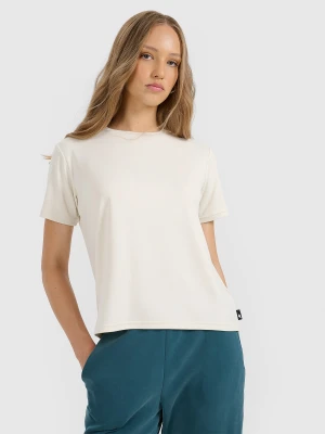 4F T-shirt z prążkowanej dzianiny z modalem damski - beżowy L