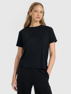 4F T-shirt z prążkowanej dzianiny z modalem damski - czarny S