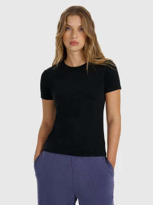 4F T-shirt z prążkowanej dzianiny z modalem damski - czarny S