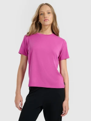 4F T-shirt z prążkowanej dzianiny z modalem damski - różowy L