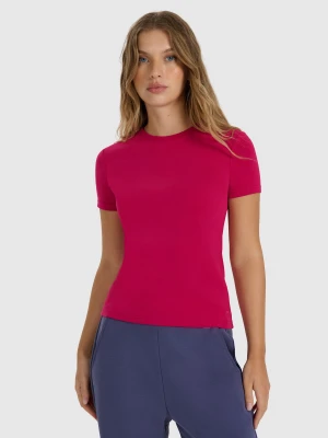 4F T-shirt z prążkowanej dzianiny z modalem damski - różowy XL