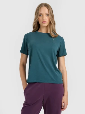 4F T-shirt z prążkowanej dzianiny z modalem damski - turkusowy XS