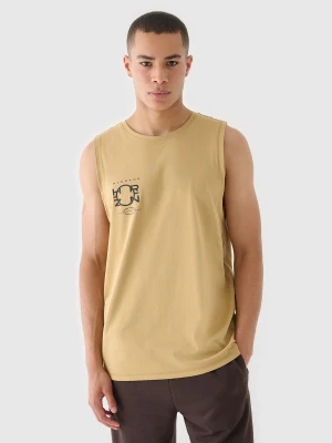 4F Tank top oversize z nadrukiem męski - beżowy XXL