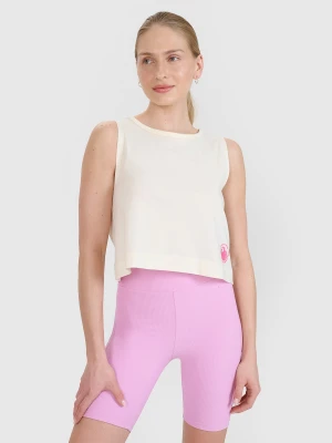 4F Top regular z nadrukiem damski - biały S