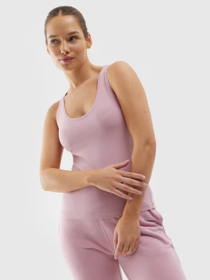 4F Top slim gładki damski - różowy XS