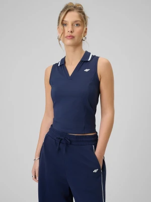 4F Top slim z kołnierzykiem damski - granatowy M