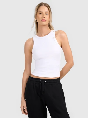 4F Top slim z prążkowanej dzianiny damski - biały M
