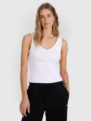 4F Top slim z prążkowanej dzianiny damski - biały L