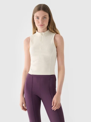 4F Top slim z prążkowanej dzianiny damski - biały M