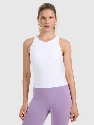 4F Top slim z prążkowanej dzianiny damski - biały M