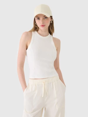 4F Top slim z prążkowanej dzianiny damski - biały XS