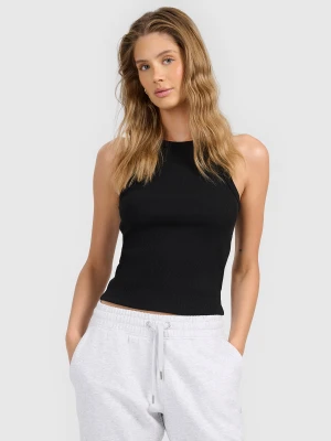 4F Top slim z prążkowanej dzianiny damski - czarny S