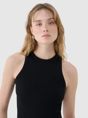 4F Top slim z prążkowanej dzianiny damski - czarny M