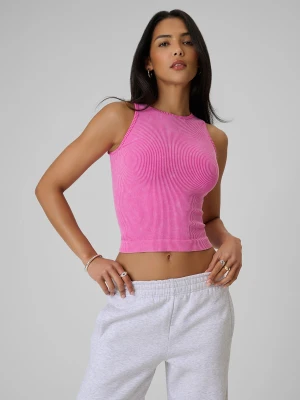 4F Top slim z prążkowanej dzianiny damski - różowy M/L