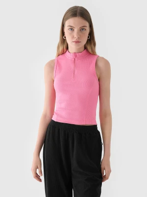4F Top slim z prążkowanej dzianiny damski - różowy S
