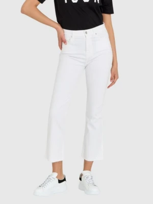 7 FOR ALL MANKIND Białe jeansy damskie z poszerzoną surowo zakończoną nogawką HW Slim Kick, Rozmiar 26