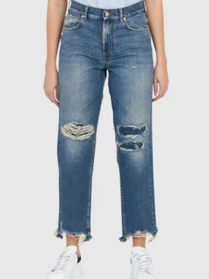 7 FOR ALL MANKIND Błękitne jeansy damskie THE MODERN STRAIGHT Z DZIURAMI, Rozmiar 26