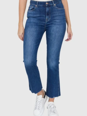 7 FOR ALL MANKIND Ciemnoniebieskie jeansy damskie z poszarpanymi nogawkami HW Slim Kick, Rozmiar 30