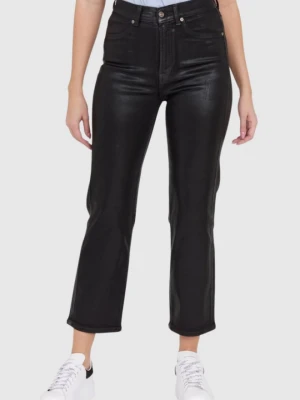 7 FOR ALL MANKIND Czarne błyszczące spodnie damskie Logan Stovepipe Supshicoa, Rozmiar 28