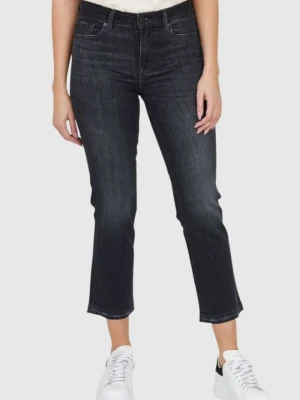 7 FOR ALL MANKIND Czarne jeansy damskie z lekko poszarpanymi nogawkami THE STRAIGHT CROP SLIM ILLUSION SAVAGE, Rozmiar 29