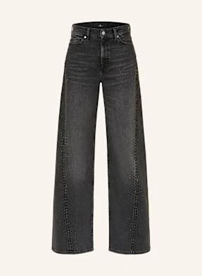 7 For All Mankind Jeansy Wide Leg Twisted Lotta Z Ozdobnymi Kamykami schwarz