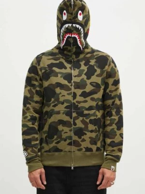 A Bathing Ape bluza bawełniana 1St Camo 2Nd Shark Full Zip męska kolor zielony z kapturem wzorzysta 1K80115004