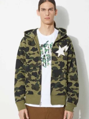 A Bathing Ape bluza bawełniana 1St Camo Full Zip Hoodie męska kolor zielony z kapturem wzorzysta 1J80115001