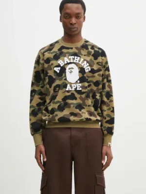 A Bathing Ape bluza bawełniana 1St Camo Jacquard College męska kolor zielony wzorzysta 1L30113307