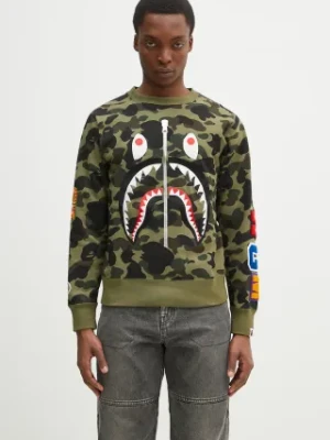 A Bathing Ape bluza bawełniana 1St Camo Shark Crewneck męska kolor zielony wzorzysta 1K80113010