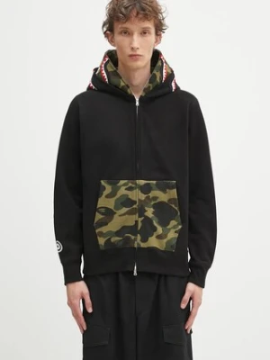 A Bathing Ape bluza bawełniana 1st camo shark męska kolor czarny z kapturem z aplikacją 1L30115007