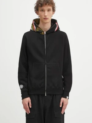A Bathing Ape bluza bawełniana 1st shark męska kolor czarny z kapturem wzorzysta 1K70115005