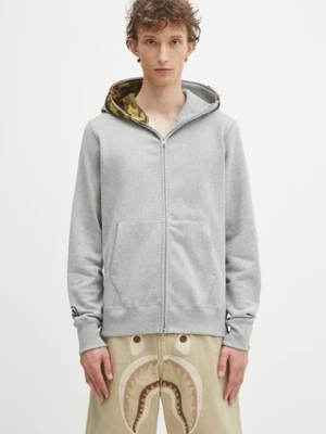 A Bathing Ape bluza bawełniana 1st shark męska kolor szary z kapturem wzorzysta 1K70115005