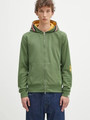 A Bathing Ape bluza bawełniana 2nd shark męska kolor zielony z kapturem z aplikacją 1K70115006