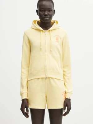 A Bathing Ape bluza bawełniana College Hoodie damska kolor żółty z kapturem gładka 1L30215009