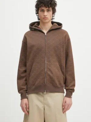 A Bathing Ape bluza bawełniana College Monogram Relaxed Fit Shark Full męska kolor brązowy z kapturem wzorzysta 1L30115314