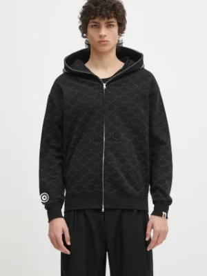 A Bathing Ape bluza bawełniana College Monogram Relaxed Fit Shark Full męska kolor czarny z kapturem wzorzysta 1L30115314